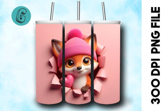 3D Fox Valentine Tumbler Wrap (29) for Creative Projects