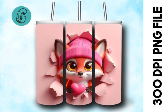 3D Fox Valentine Tumbler Wrap: A Charming Design Asset
