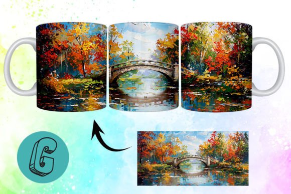 3D Oil Paint Autumn Park Mug Wrap 02