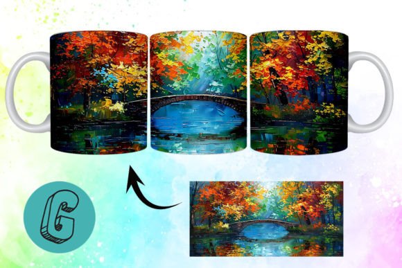 3D Oil Paint Autumn Park Mug Wrap 13: A Creative Digital Asset