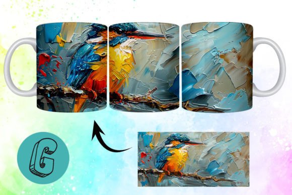 3D Oil Paint Cute Bird Mug Wrap: A Charming Design Asset