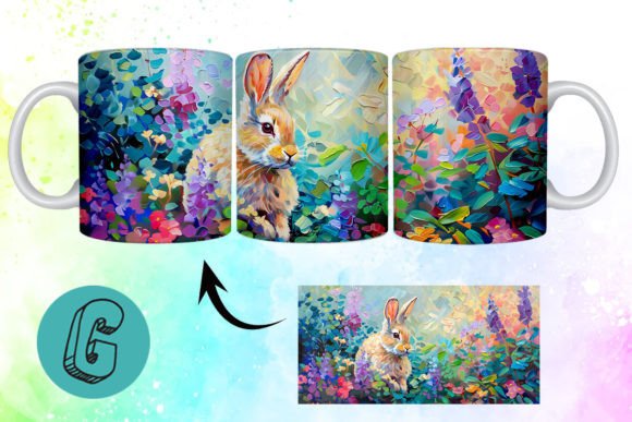 3D Oil Paint Easter Bunny Mug Wrap 04: A Creative Asset