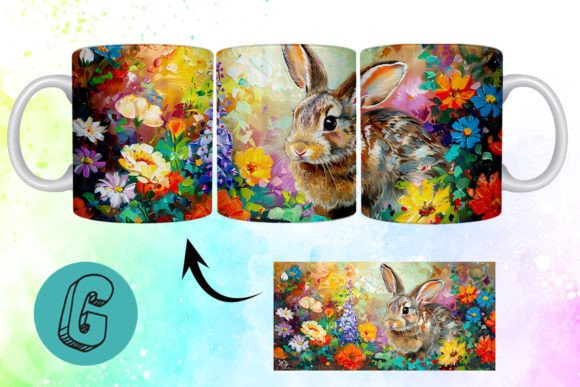 3D Oil Paint Easter Bunny Mug Wrap 06: A Creative Digital Asset