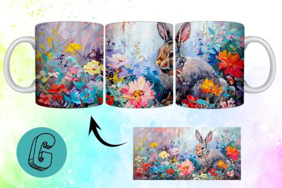 3D Oil Paint Easter Bunny Mug Wrap: A Creative Asset