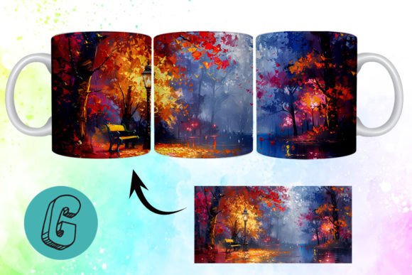 3D Oil Paint Fall Street Mug Wrap 03