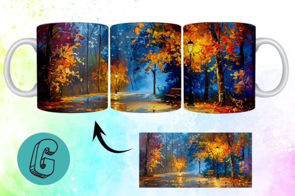3D Oil Paint Fall Street Mug Wrap 07: A Premium Design Asset