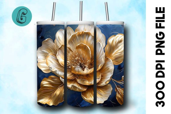 3D Oil Paint Gold Flower Tumbler Wrap 33: A Stunning Digital Asset