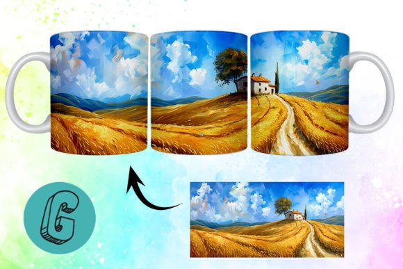 3D Oil Paint Landscape Mug Wrap 05: A Creative Digital Asset