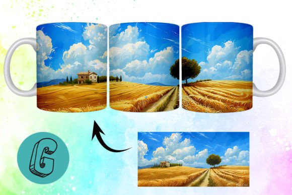 3D Oil Paint Landscape Mug Wrap 15: A Digital Download for Vibrant Projects