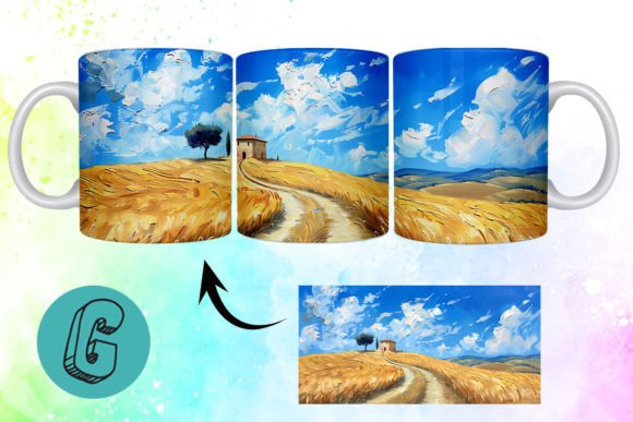 3D Oil Paint Landscape Mug Wrap 16: A Creative Asset
