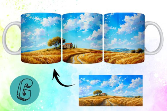 3D Oil Paint Landscape Mug Wrap 17: Elevate Your Crafts