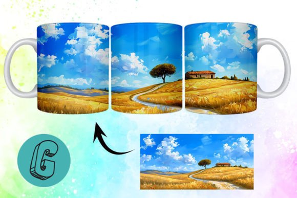 3D Oil Paint Landscape Mug Wrap: A Versatile Digital Asset