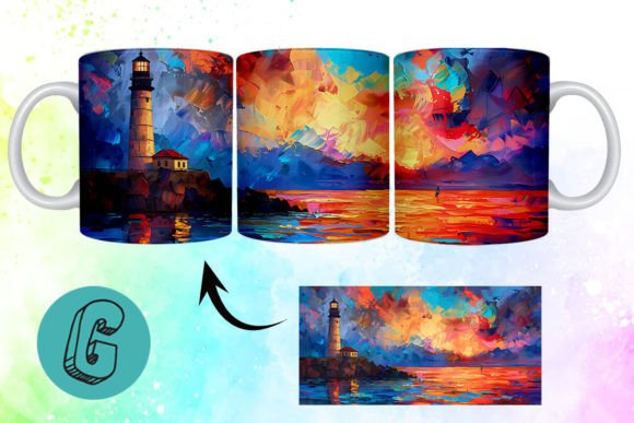 3D Oil Paint Lighthouse Mug Wrap 08