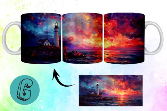 3D Oil Paint Lighthouse Mug Wrap 12