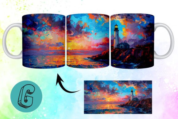 3D Oil Paint Lighthouse Mug Wrap 16: A Creative Digital Asset