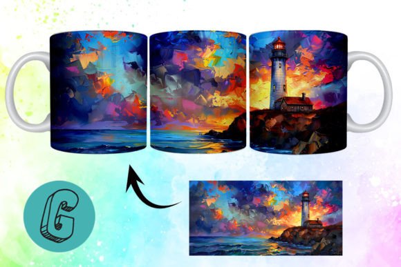 3D Oil Paint Lighthouse Mug Wrap 17: Your Creative Project Asset