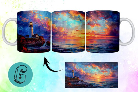3D Oil Paint Lighthouse Mug Wrap 20: Creative Digital Design
