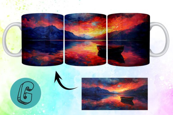 3D Oil Paint Lonely Boat Mug Wrap 07: A Creative Asset