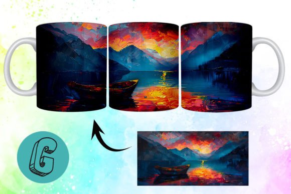 3D Oil Paint Lonely Boat Mug Wrap 10: A Creative Design Asset