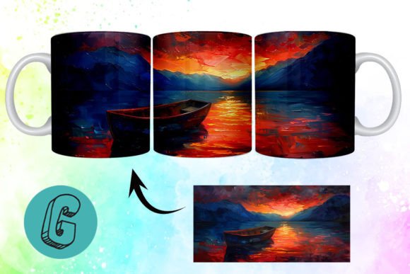 3D Oil Paint Lonely Boat Mug Wrap 19 Digital Design