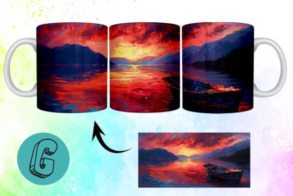 3D Oil Paint Lonely Boat Mug Wrap: A Digital Art Asset