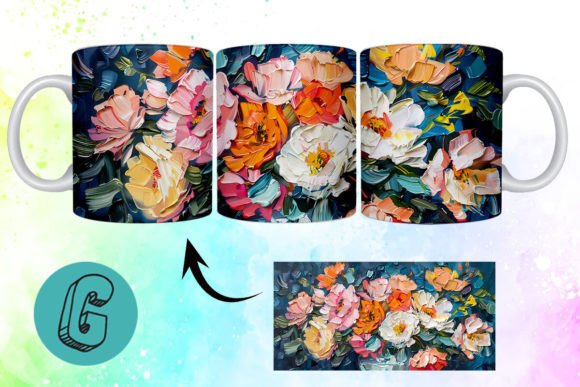 3D Oil Paint Pretty Flowers Mug Wrap 05: Creative Mug Art