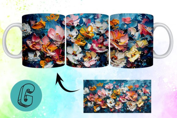 3D Oil Paint Pretty Flowers Mug Wrap 06