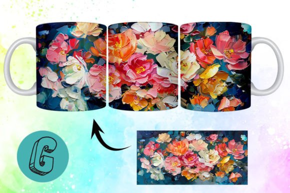 3D Oil Paint Pretty Flowers Mug Wrap 12: Creative Design Asset