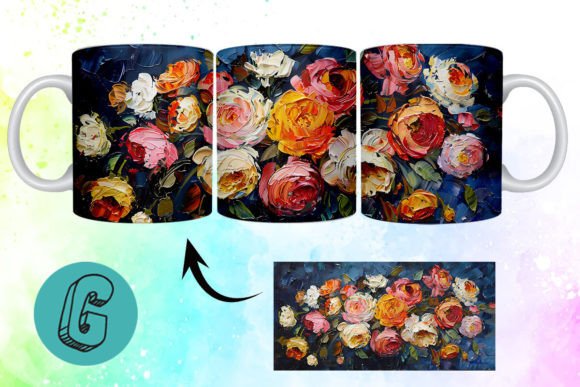 3D Oil Paint Pretty Flowers Mug Wrap: A Digital Design Asset