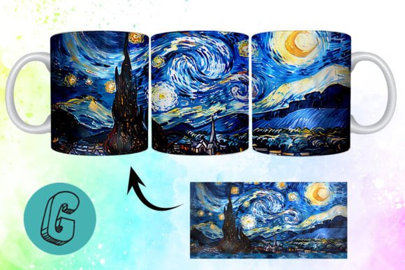 3D Oil Paint Starry Night Mug Wrap 06