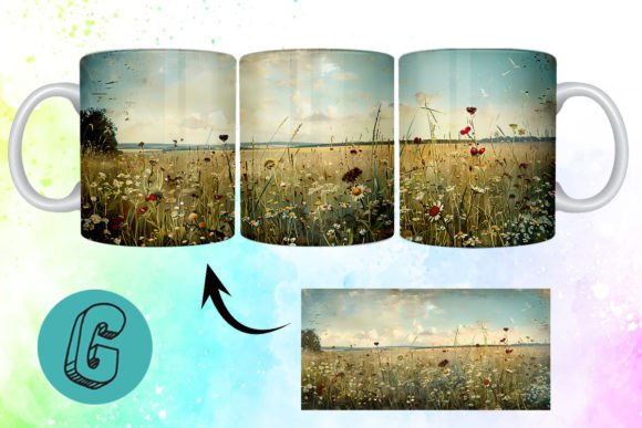3D Oil Paint Wildflowers Mug Wrap 11: A Vibrant Design Asset