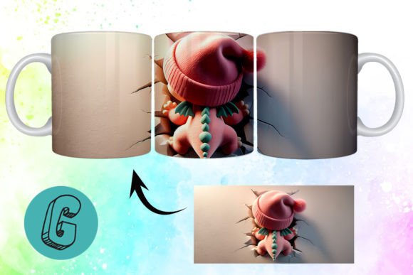 3D Valentine Dragon Mug Wrap: High-Quality Digital Download
