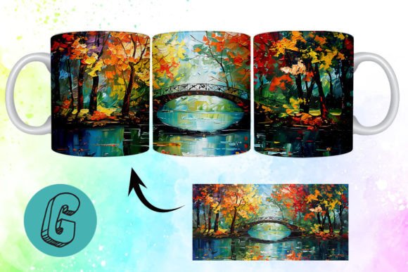 Autumn Park Mug Wrap: Oil Paint Digital Art