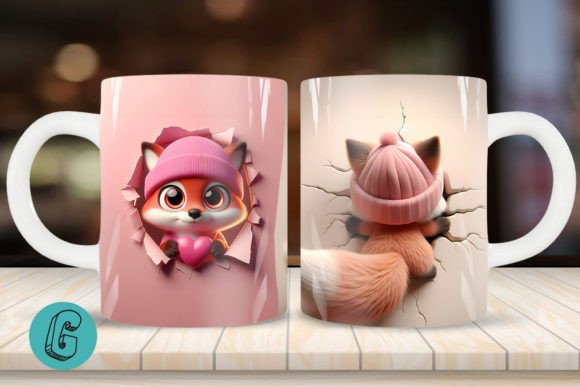 Charming 3D Fox Valentine Mug Wrap for Creative Projects