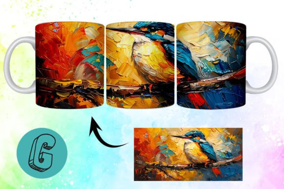 Charming 3D Oil Paint Cute Bird Mug Wrap Design