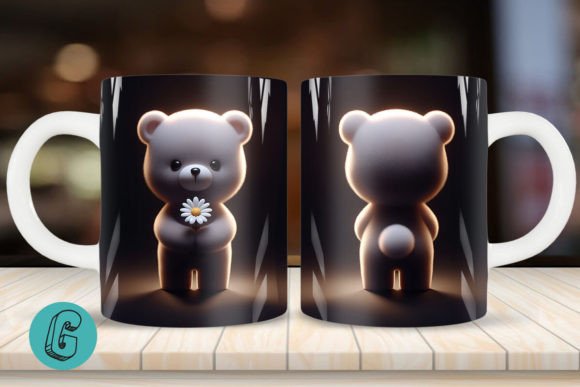 Cute Bear 2 Sided 3D Mug Wrap Set (08) for DIY