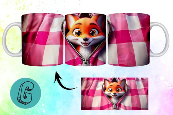 Valentine Cute Fox 3D Mug Wrap (05): A Charming Design Asset