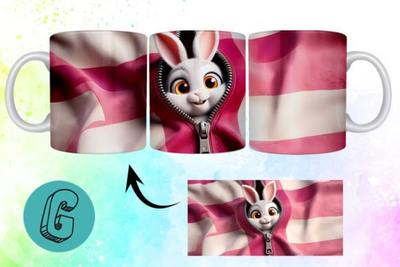 Valentine Cute Rabbit 3D Mug Wrap (16): A Charming Design Asset