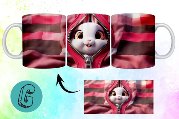 Valentine Cute Rabbit 3D Mug Wrap