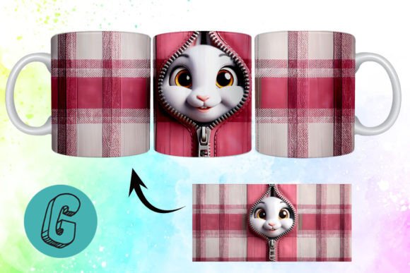 Valentine Cute Rabbit 3D Mug Wrap: A Creative Design Asset