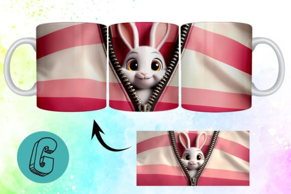 Valentine Cute Rabbit 3D Mug Wrap: A Delightful Design Asset