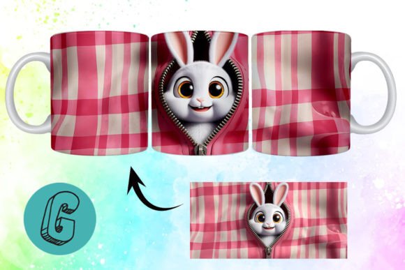 Valentine Cute Rabbit 3D Mug Wrap for Creative Projects