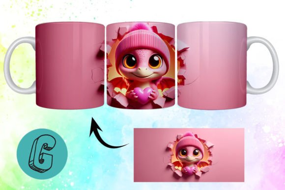 Valentine Dragon 3D Mug Wrap: A High-Quality Design Asset