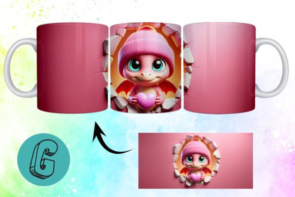 Valentine Dragon 3D Mug Wrap: A Stunning Design Asset